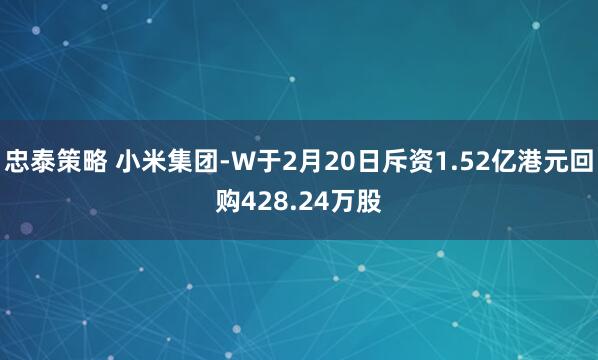 忠泰策略 小米集团-W于2月20日斥资1.52亿港元回购428.24万股