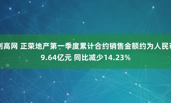创高网 正荣地产第一季度累计合约销售金额约为人民币9.64亿元 同比减少14.23%